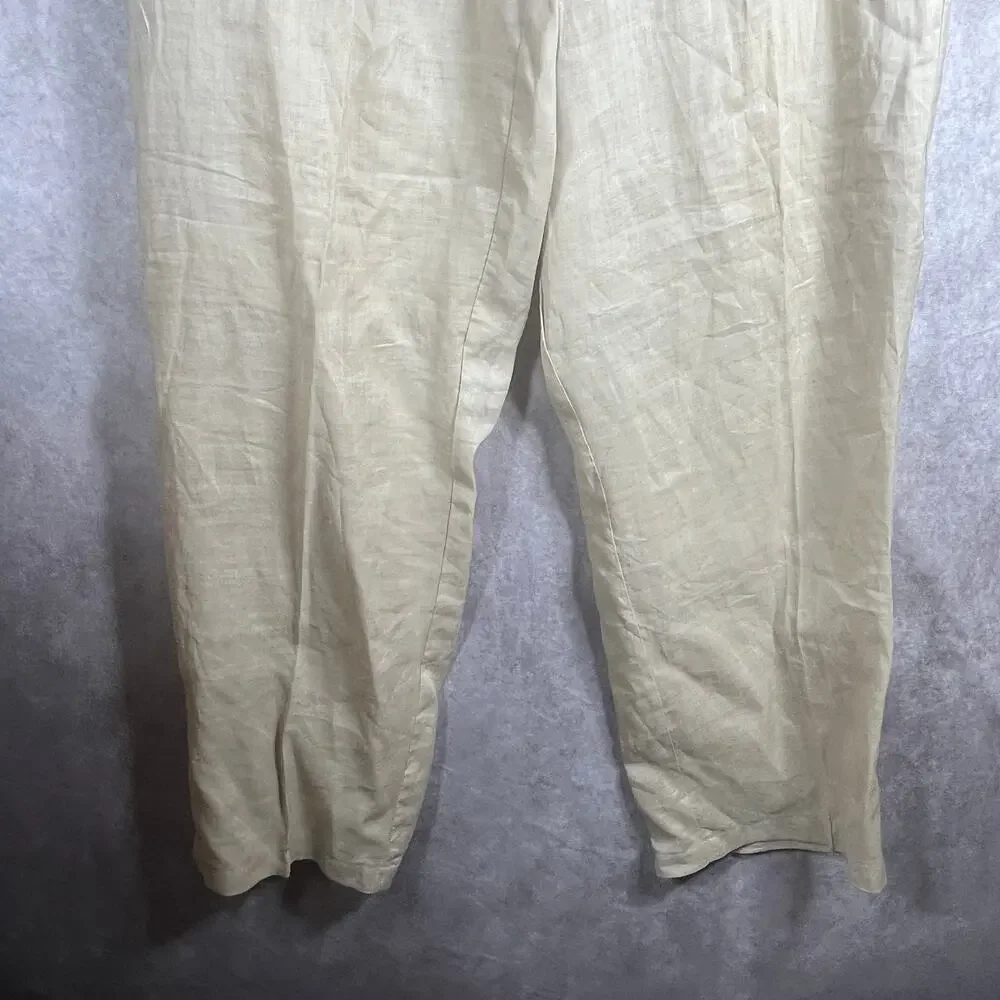 Godbody Linen Pants Mens Size XL Tan Straight Leg Pleated Front‎ Vacation Resort